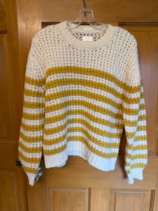 MOTHER Sweaters - MOTHER  The Jumper- Mostly Sunny Open-Knit Crew Sweater in Cream and Mustard